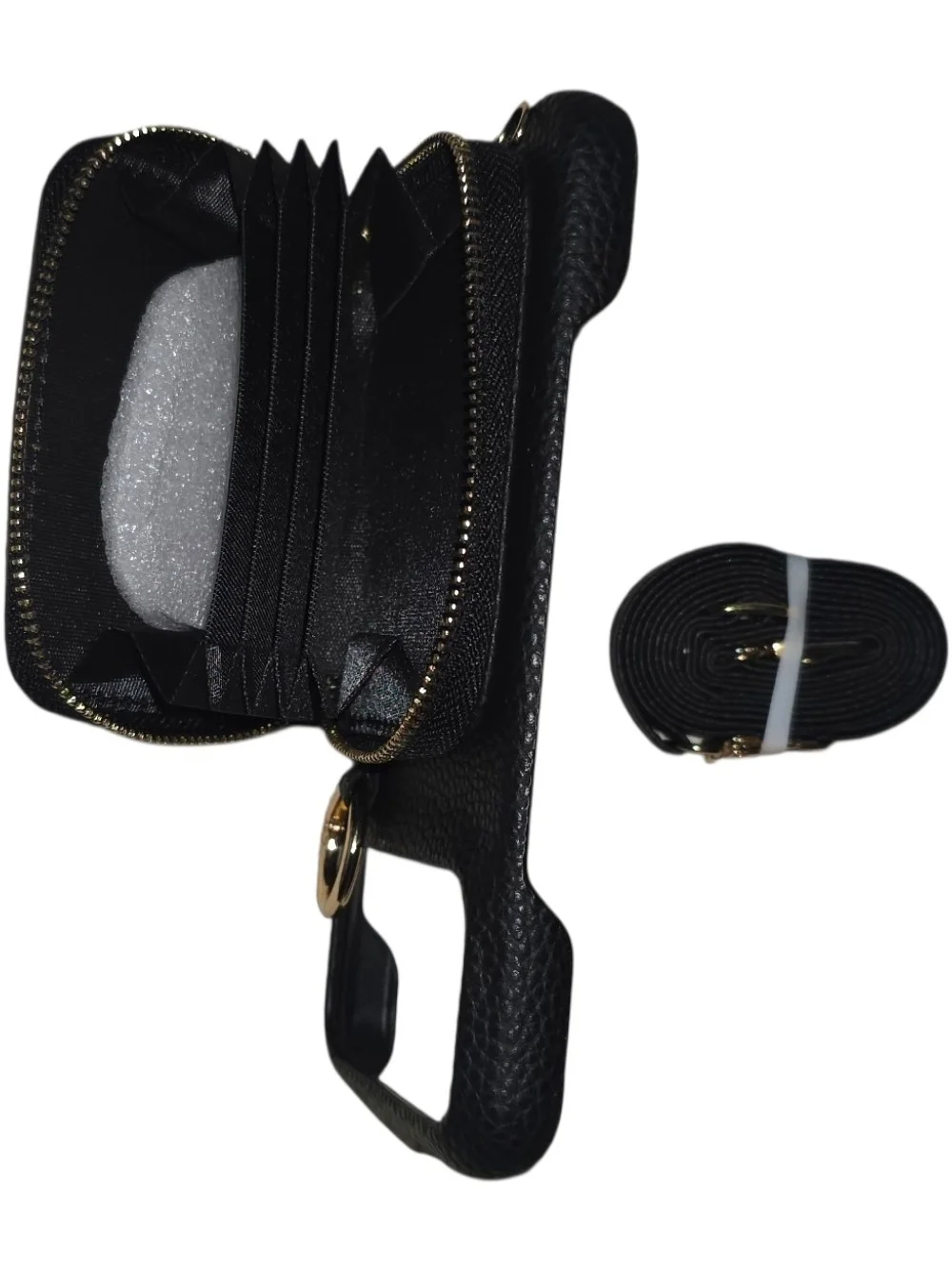 Black Litchi Leather Crossbody Wallet Phone Case iPhone 17 Pro Max